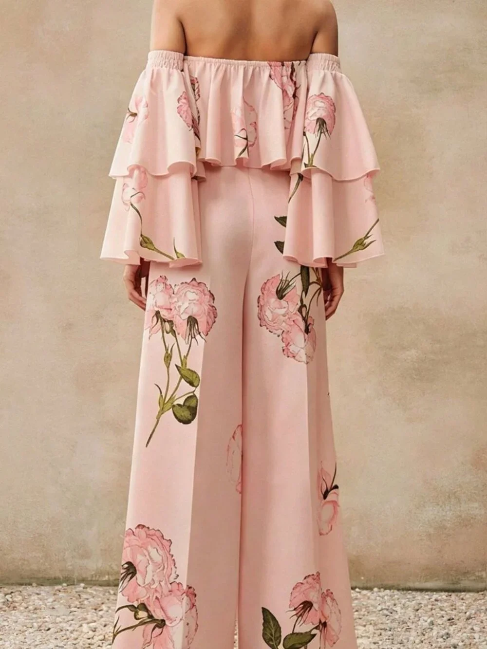 Pink Casual Women's Plants Floral Two Piece Set